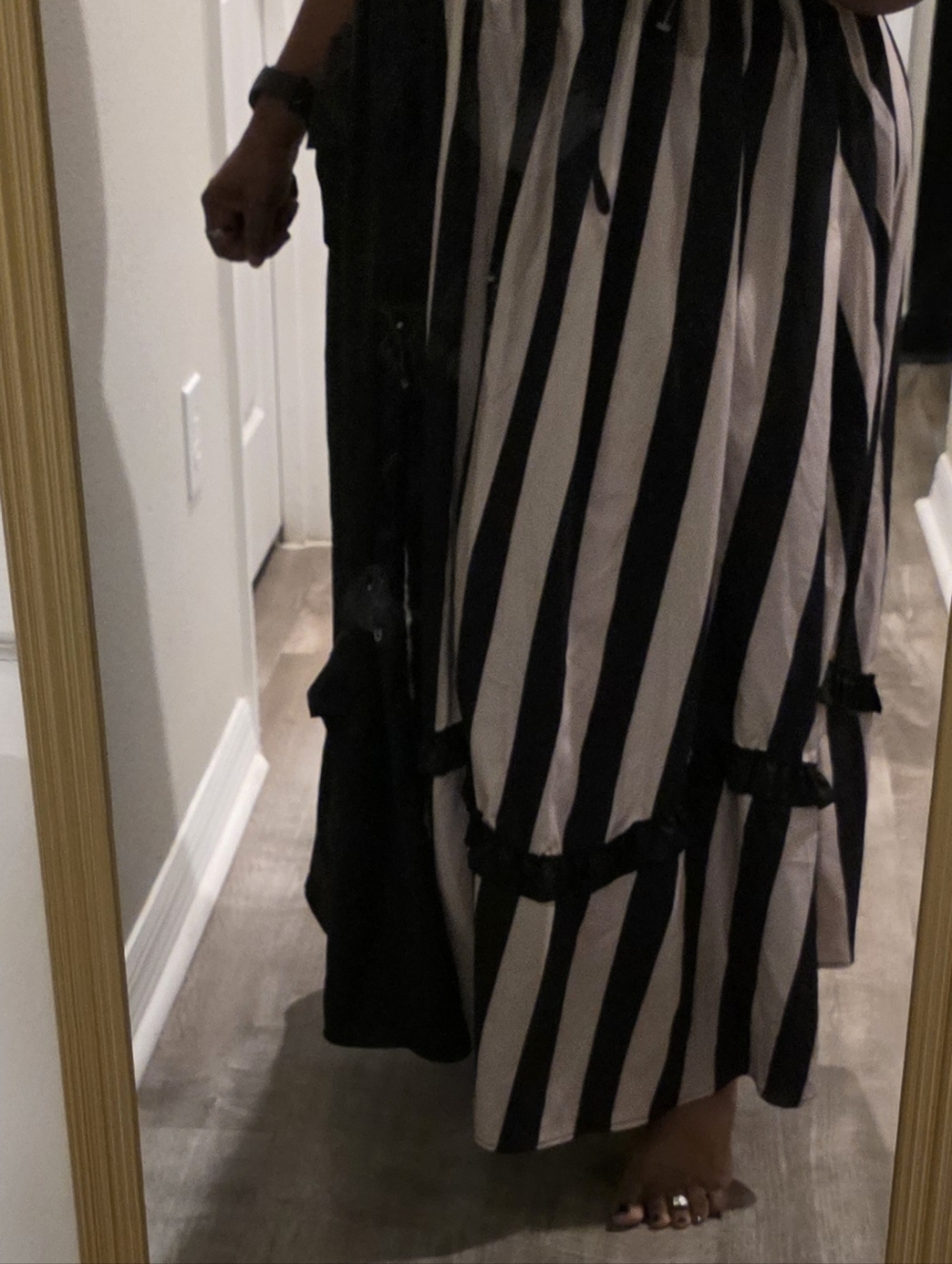 Black & Cream Vertical Stripe Maxi Skirt